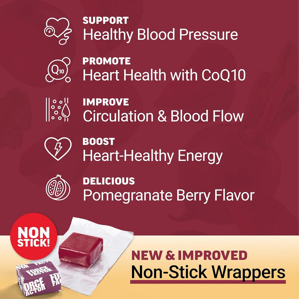 Total Beets Ultimate Heart Health Chews for Blood Pressure Support, with Beetroot Powder, Coq10, B Vitamins & Grapeseed Extract for Blood Flow & Energy, Black Cherry, 60 Soft Chews