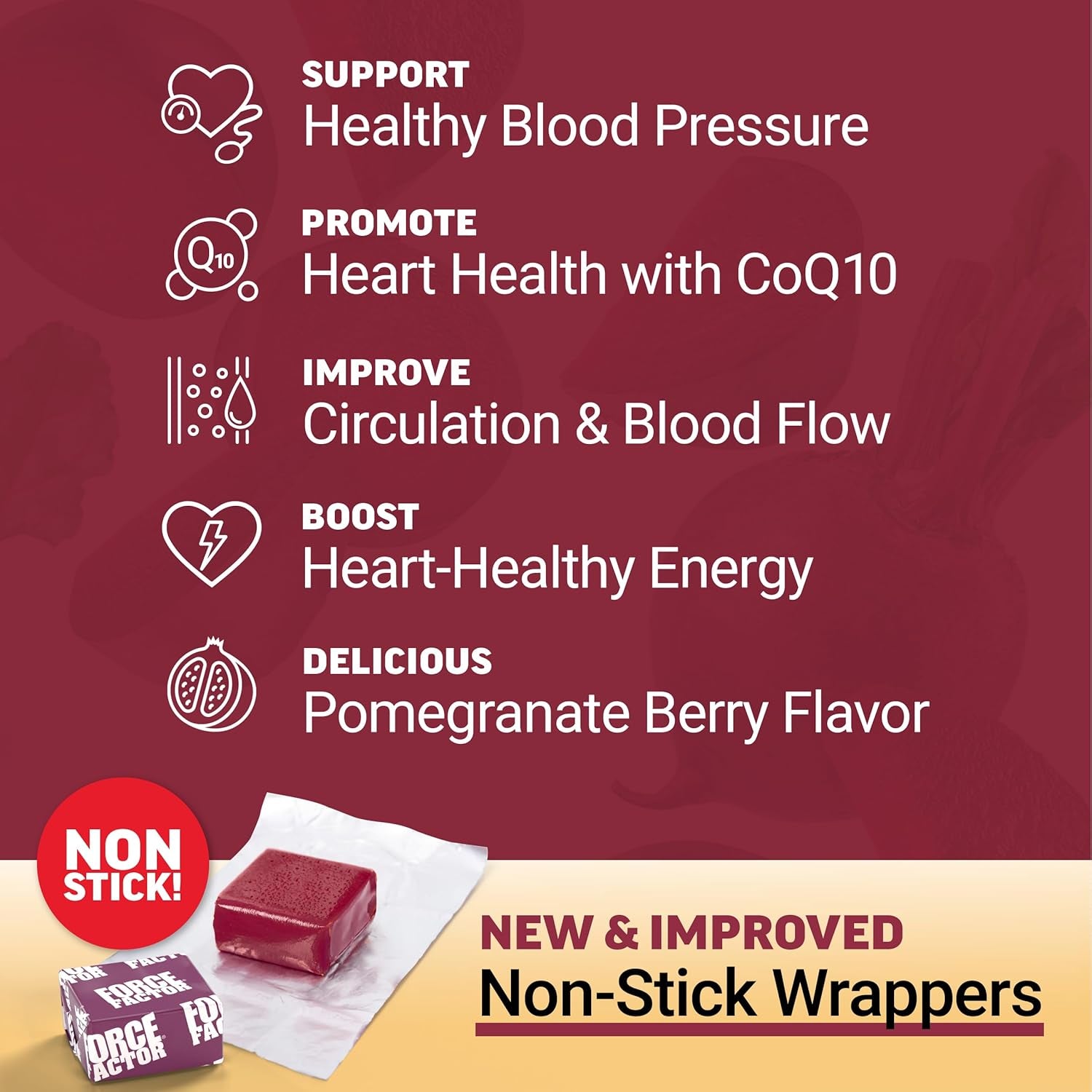 Total Beets Ultimate Heart Health Chews for Blood Pressure Support, with Beetroot Powder, Coq10, B Vitamins & Grapeseed Extract for Blood Flow & Energy, Black Cherry, 60 Soft Chews