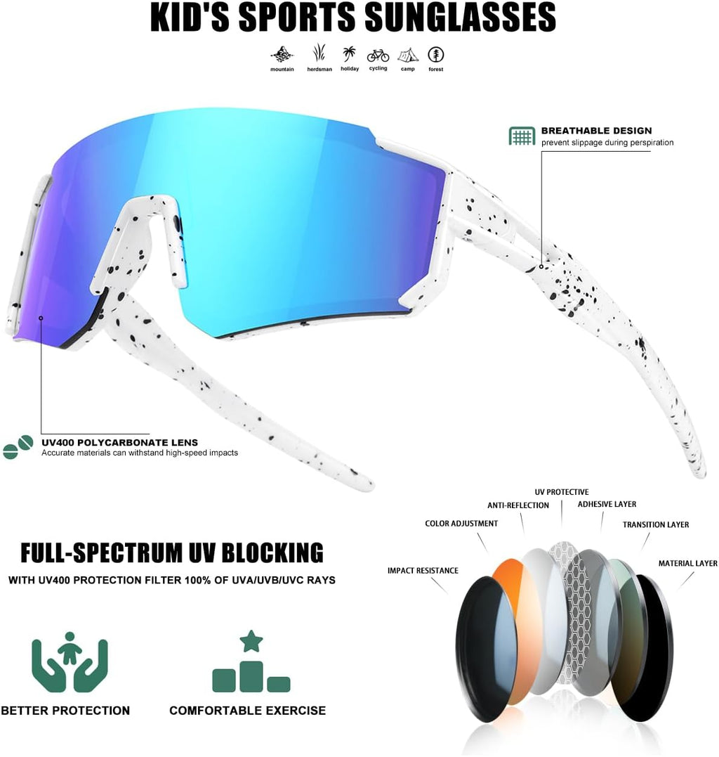 Kids Sunglasses Youth Baseball Sunglasses for Boys Girls Softball Sports Sun Glasses UV Protection