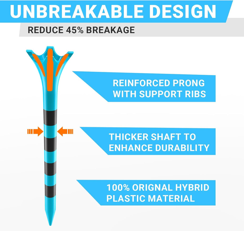 Professional Plastic Golf Tees 50/60/100 Pack (3-1/4" or 2-3/4"), Enhanced Durability & Stability, Engineered to Minimize Friction and Side Spin