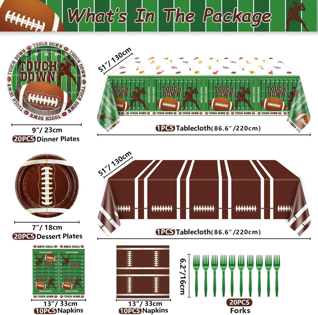 Football Party Decorations - 82Pcs Supplies Including Plates, Napkins, Tablecloth for Kids Fans Tailgate Gameday Birthday Party, Serves 20