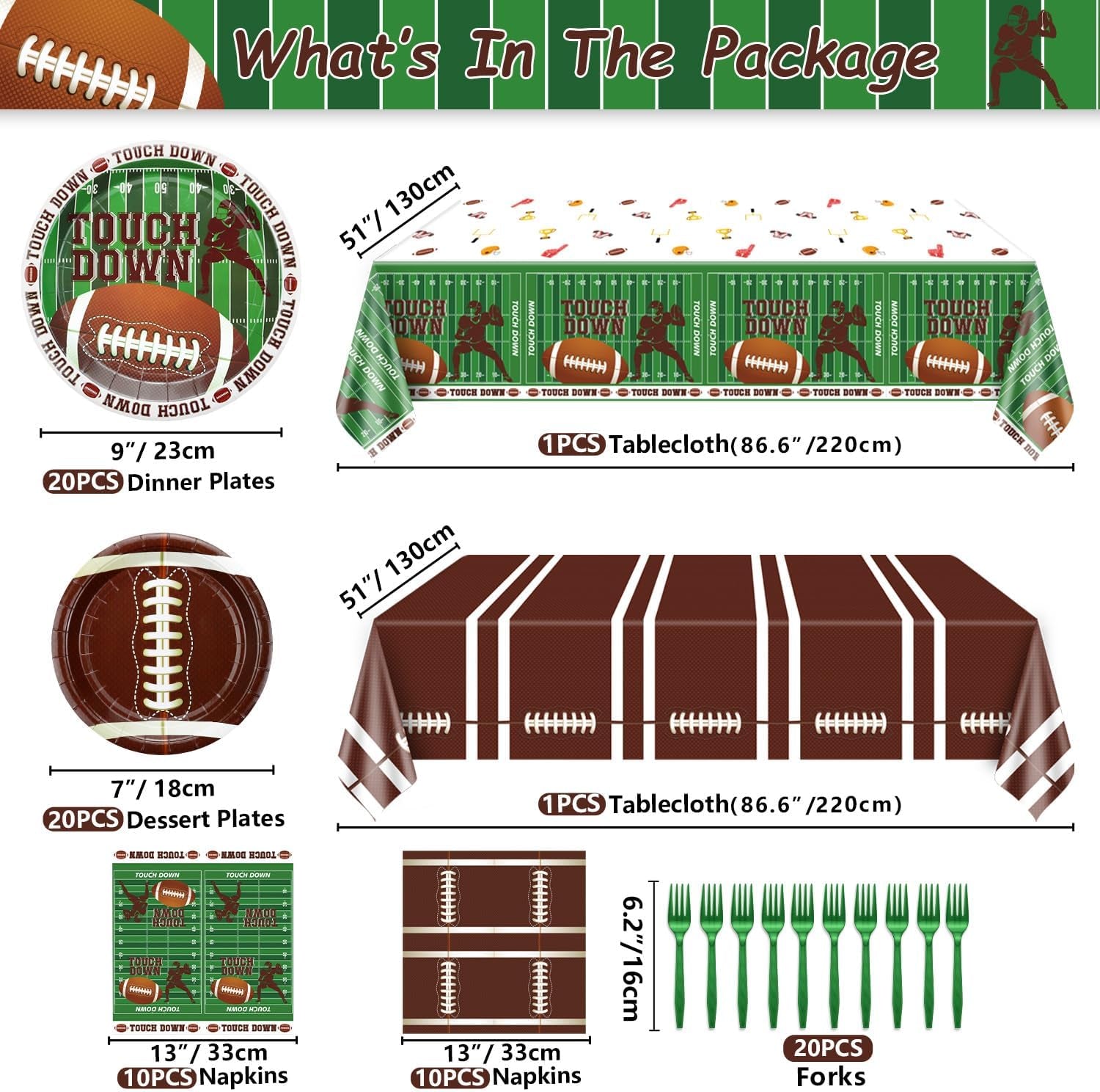 Football Party Decorations - 82Pcs Supplies Including Plates, Napkins, Tablecloth for Kids Fans Tailgate Gameday Birthday Party, Serves 20