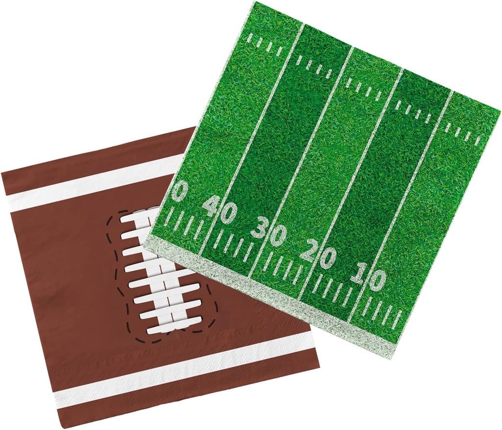 80 Pcs Football Birthday Party Supplies Disposable Paper Cocktail Napkins for Tailgate Party Decorations, Assorted 40 Pack Football Field Design and 40 Pack of Football Pattern, Total 80 Pack