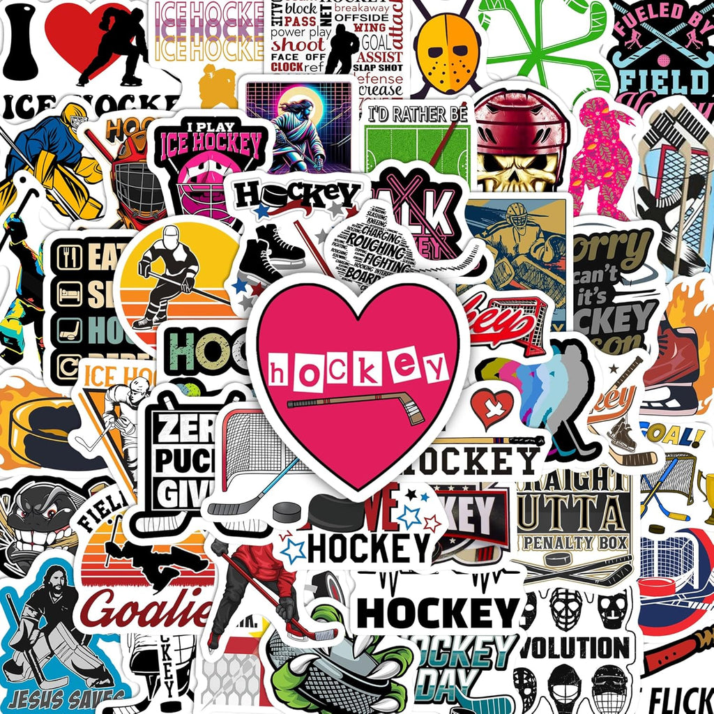 Ice Hockey Stickers 50Pcs Waterproof Vinyl Decor & Party Favors for Laptop, Water Bottle, Skateboard & Travel Gear | Non-Repeating Decals, High-Definition Print