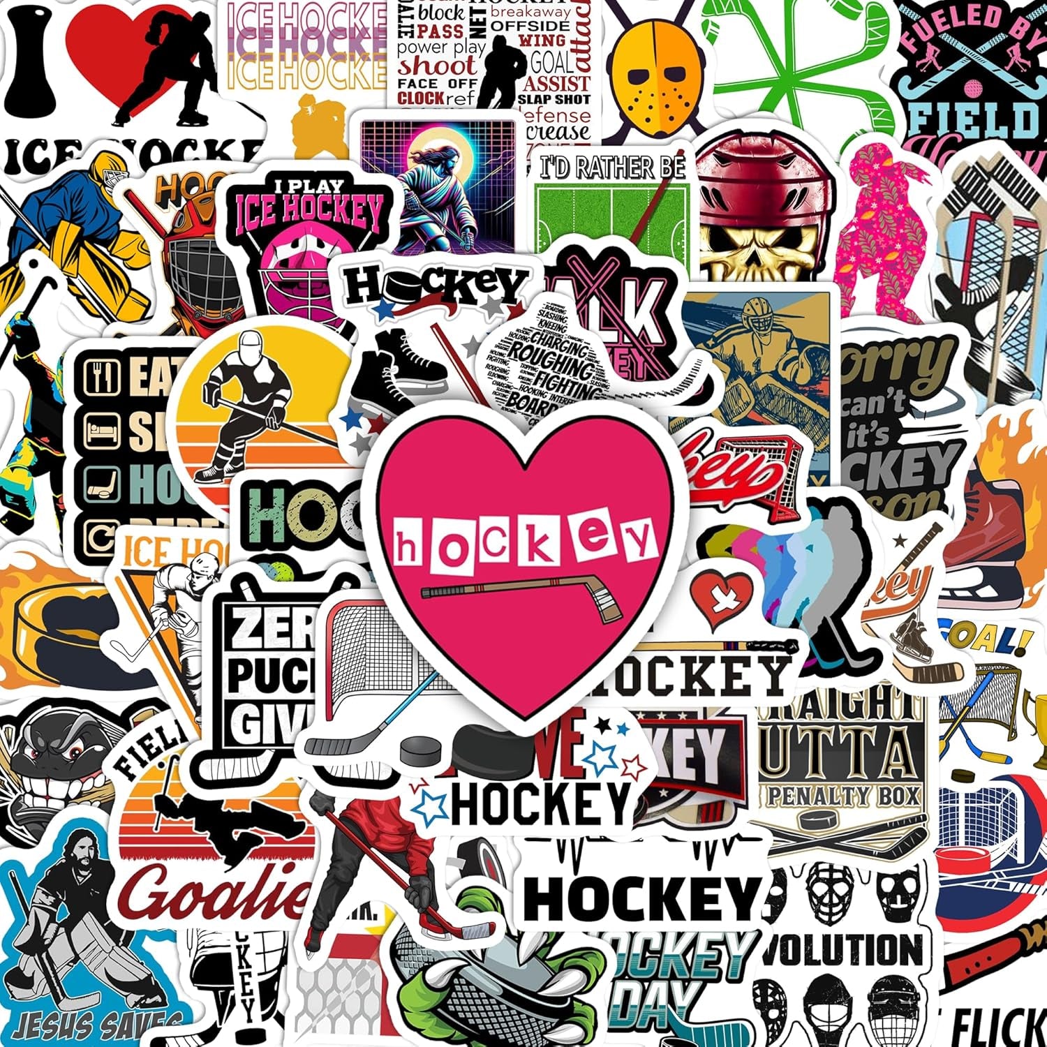 Ice Hockey Stickers 50Pcs Waterproof Vinyl Decor & Party Favors for Laptop, Water Bottle, Skateboard & Travel Gear | Non-Repeating Decals, High-Definition Print
