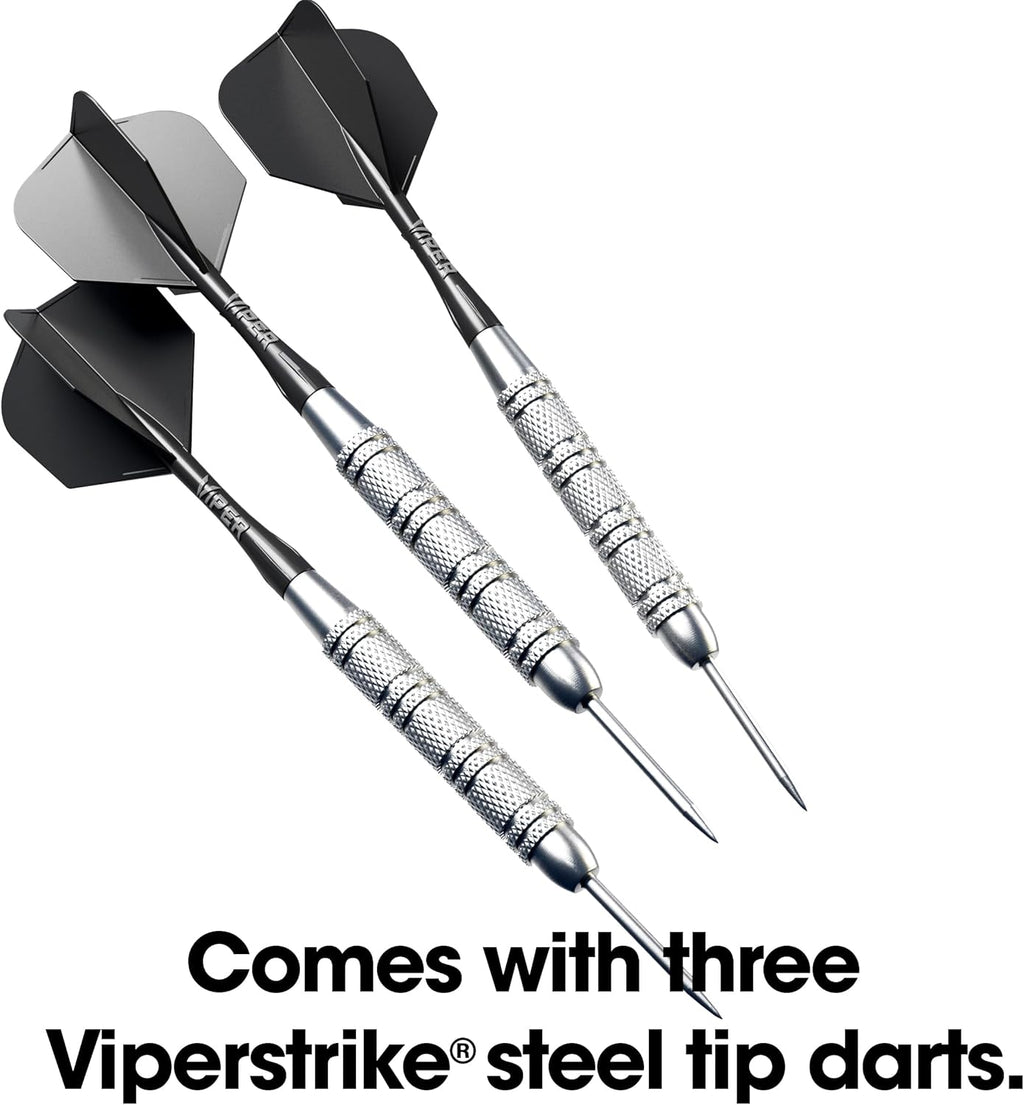 Viper League Pro Regulation Bristle Steel Tip Dartboard Starter Set with Staple-Free Bullseye, Radial Spider Wire, High-Grade Sisal with Rotating Number Ring, Chalk Cricket Scoreboard, Steel Tip Darts