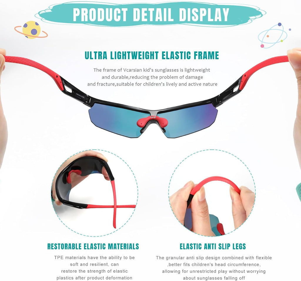 Kids Sunglasses Youth Baseball Sunglasses for Boys Girls 3-12 Polarized Softball Sports Goggles UV Protection