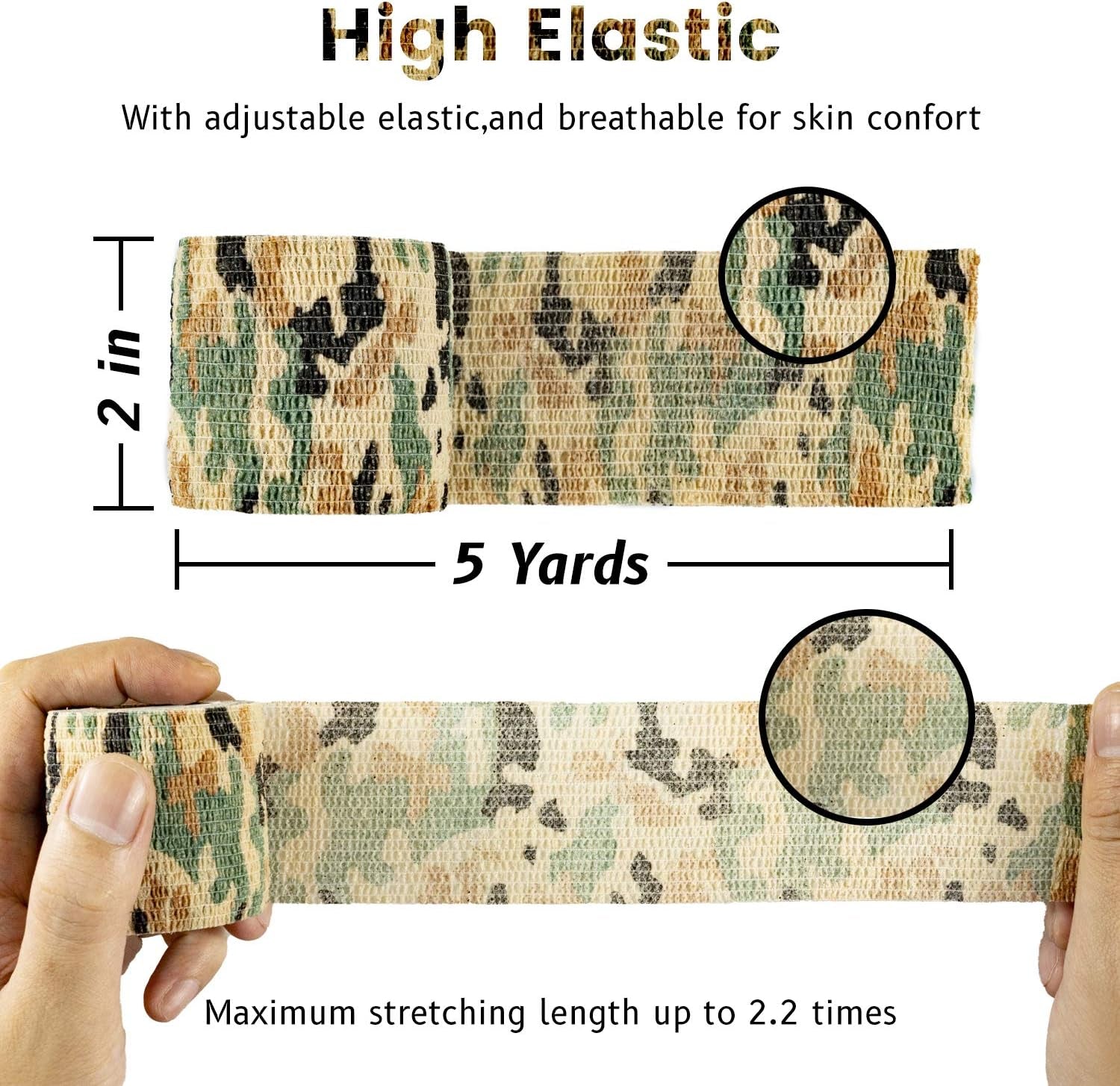9 Rolls Self Adhesive Wrap Athletic Tape Gauze, Breathable Elastic Cohesive Bandage for Sports Injury & Pet (7 Pcs 2" X 5 Yards + 2 Pcs 1" X 5 Yards) (German Woodland Camo)