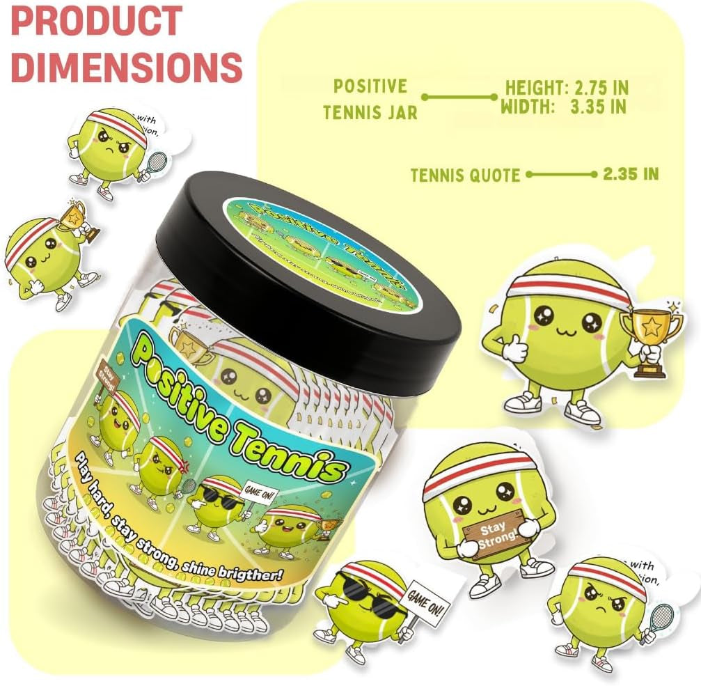 Positive Tennis Jar with 60 Affirmation Cards, Inspirational Tennis Gifts for Women and Men, Fun Motivation Jar for Tennis Lovers, Coach Appreciation Present, Cool Decor for Girls and Sports Fans