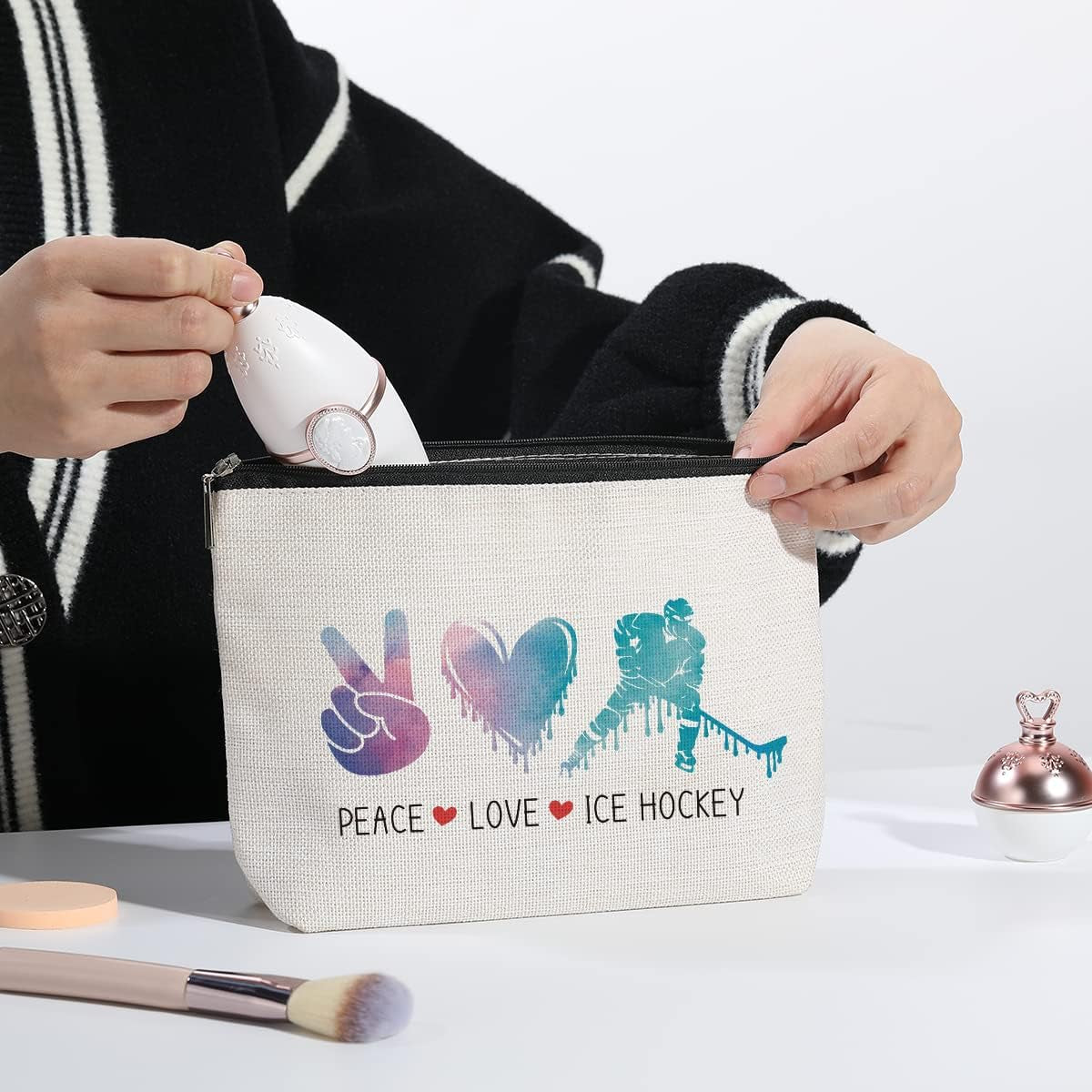 Hockey Gifts Inspirational Gifts for Ice Hockey Lovers Team Players Makeup Bag Travel Pouch Christmas Birthday Gift for Women Athletics Coach Friend Sister