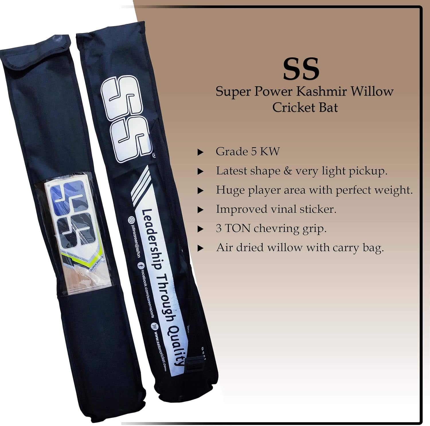 Kashmir Willow Cricket Bat Short Handle (Short Handle, Super Power)