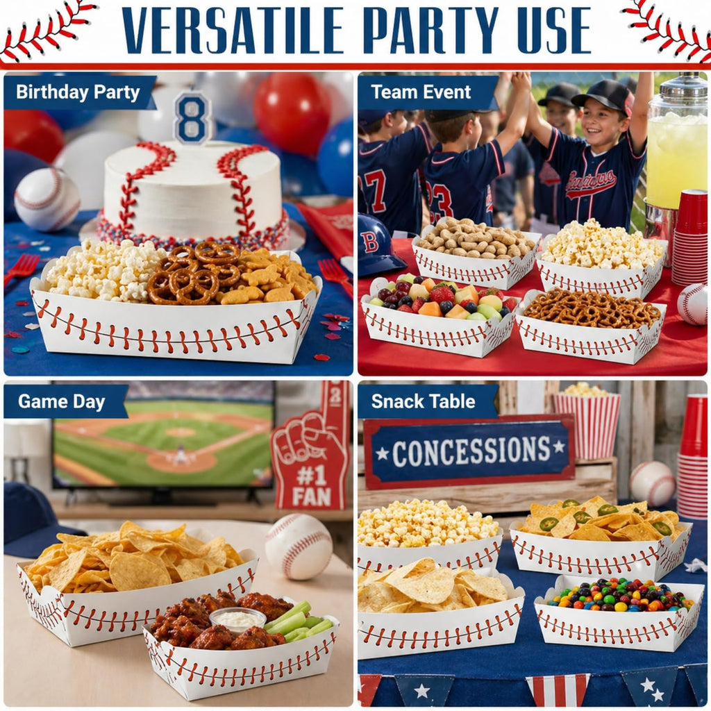 60 Pack Baseball Party Supplies Set Baseball Birthday Decorations Disposable Paper Food Serving Tray Boats Tray for Concession Food, Condiment, Carnivals