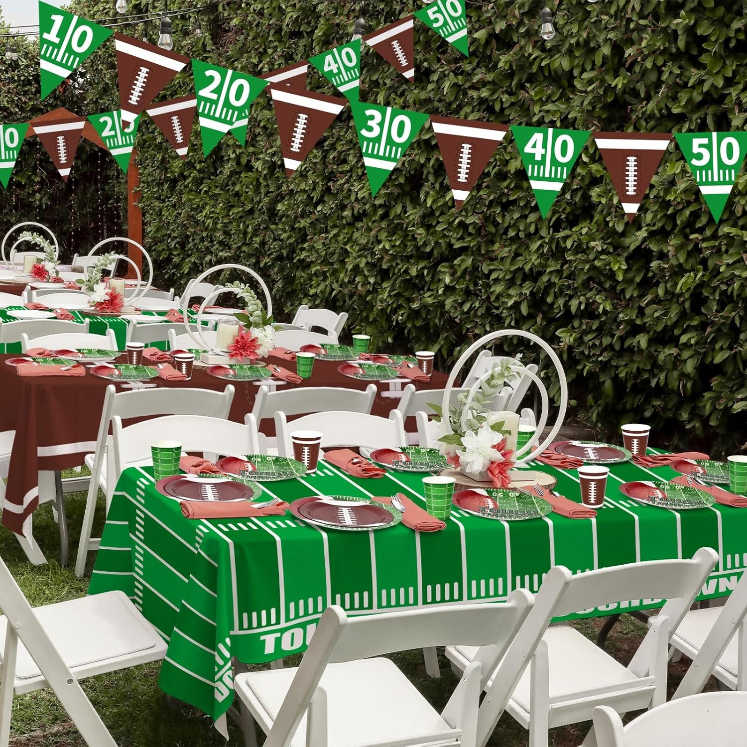 Football Party Decorations Disposable Tablecloth Plastic Touchdown Table Cover for Birthday Football Party Games Decoration 54 X 108Inch，2 Pack