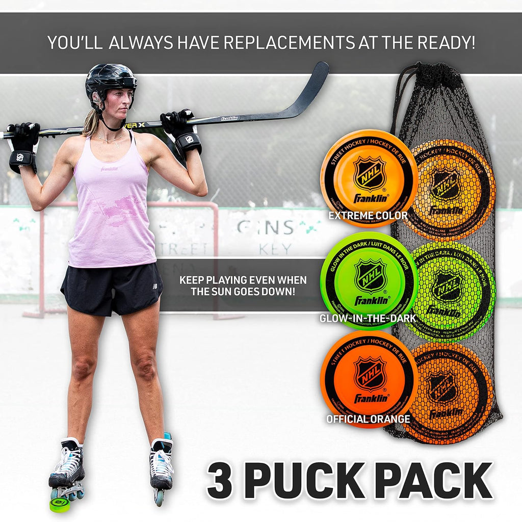 Franklin Sports NHL Street Hockey Puck - No Bounce Outdoor Street + Roller Hockey Puck - Official Size for Kids + Adult Games - 1 & 3 Packs