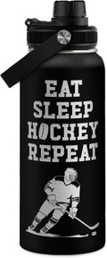 Ice Hockey Insulated Engraved Stainless Steel Water Bottle 32Oz, Vacuum Chug Lid Travel Tumbler for Men Friends Hockey Lovers Fans Coaches,Birthday Christmas