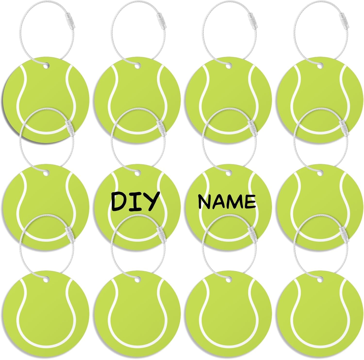 12Pcs Tennis Luggage Tags Fortravel Suitcases Labels with Metal Ring 2.75In Tennis Keychain PVC Name Id and DIY Pocket Hug Card,Backpack Charms for Men Women Travel Bag Suitcase