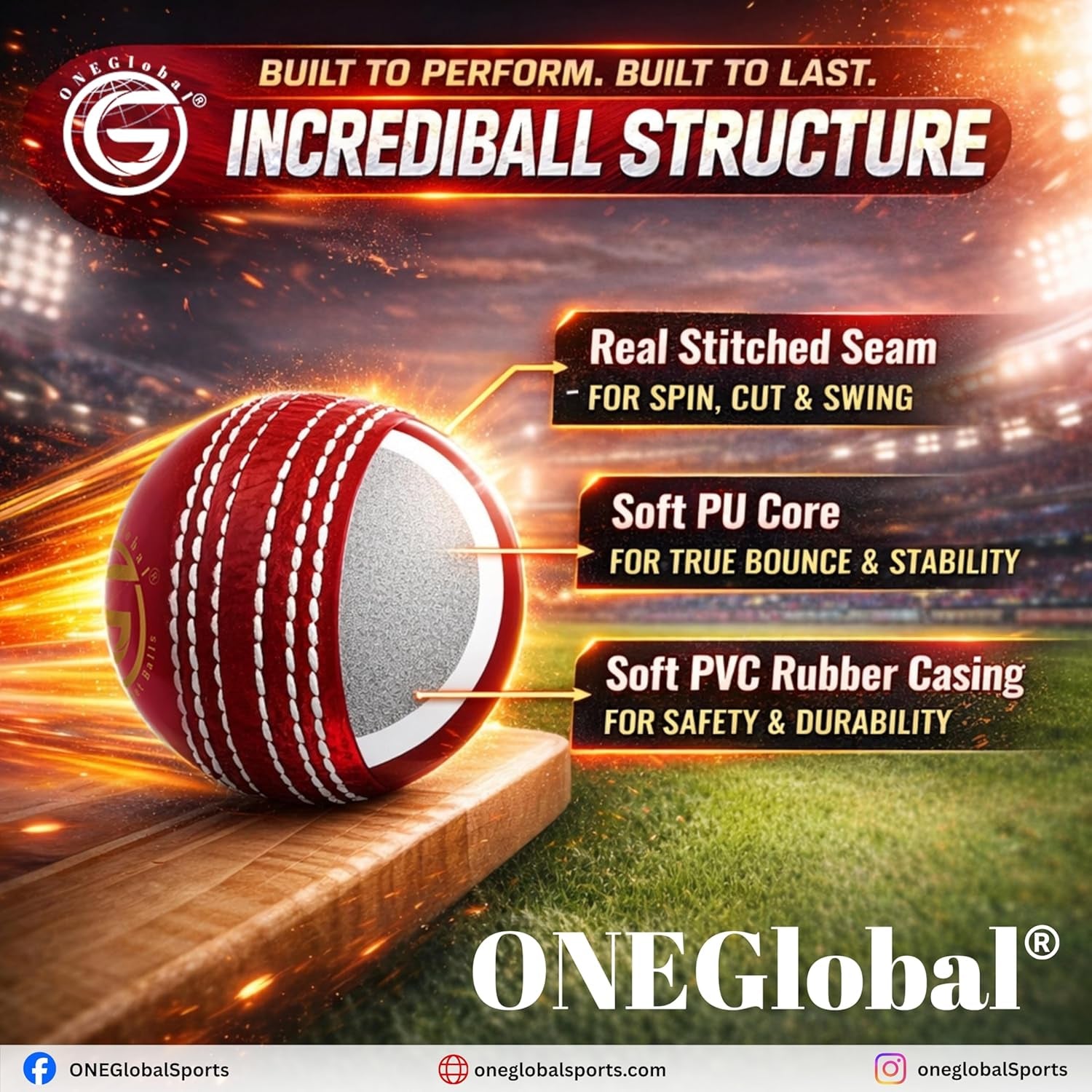 Soft Rubber Cricket Ball for Practice | Outdoor & Indoor Practice Cricket Ball with Core & Stitched Seam | Realistic Feel, True Bounce & Swing for Practice, Honing Skills & Family Fun