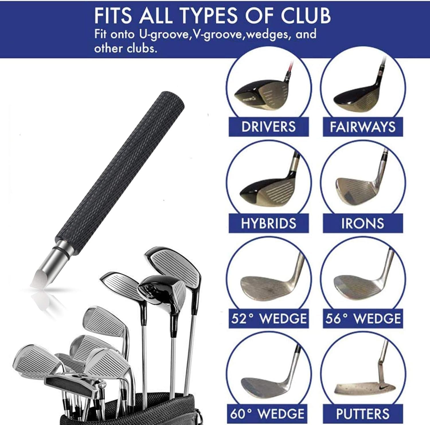 Golf Club Groove Sharpener, Re-Grooving Tool and Cleaner for Wedges & Irons - Generate Optimal Backspin - Suitable for U & V-Grooves