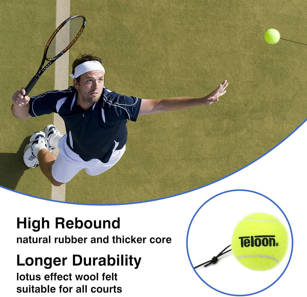 Solo Tennis Trainer Rebound Ball with String for Self Tennis Practice Training Tool for Adults or Kids Beginners with 2 String Balls Elastic and a Portable Mesh Bag
