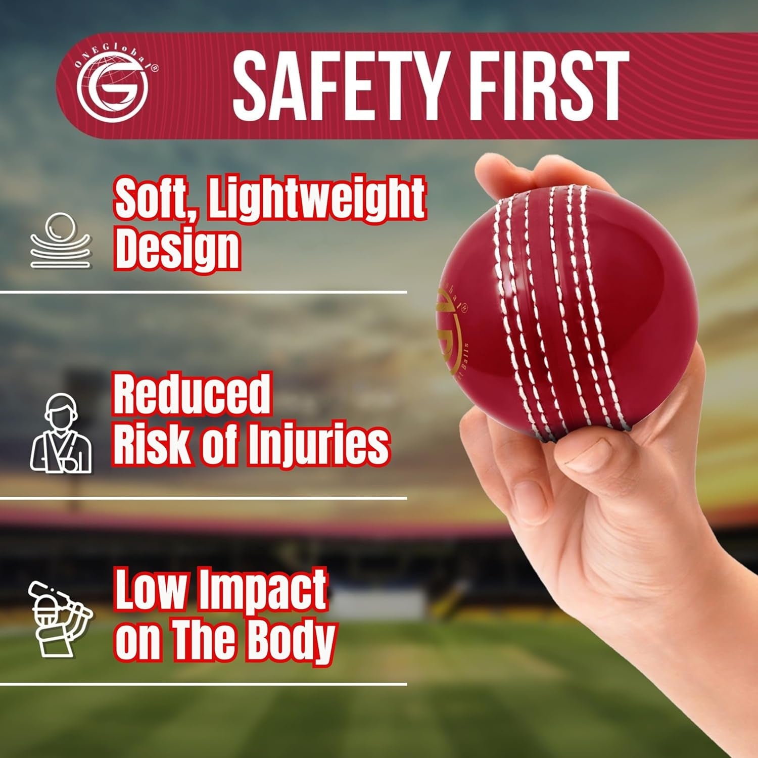 Soft Rubber Cricket Ball for Practice | Outdoor & Indoor Practice Cricket Ball with Core & Stitched Seam | Realistic Feel, True Bounce & Swing for Practice, Honing Skills & Family Fun