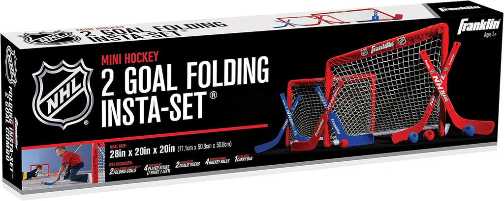 Franklin Sports NHL Kids Mini Hockey Goal Set - (2) Mini + Knee Hockey Goals, (4) Youth Sticks, (2) Goalie Sticks + (4) Foam Balls - Knee + Mini Hockey Set