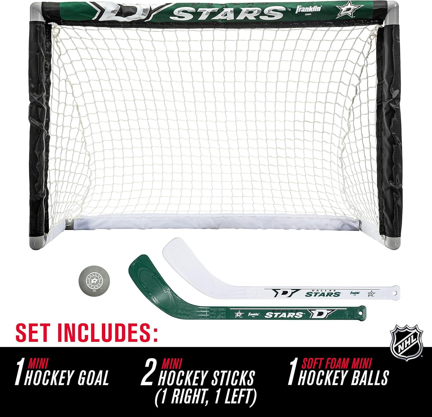 NHL Mini Hockey Set - Kids Indoor Knee Hockey Goal, Ball, + 2 Stick Combo - Youth Team Indoor Toy Set - Official - Ages 3+