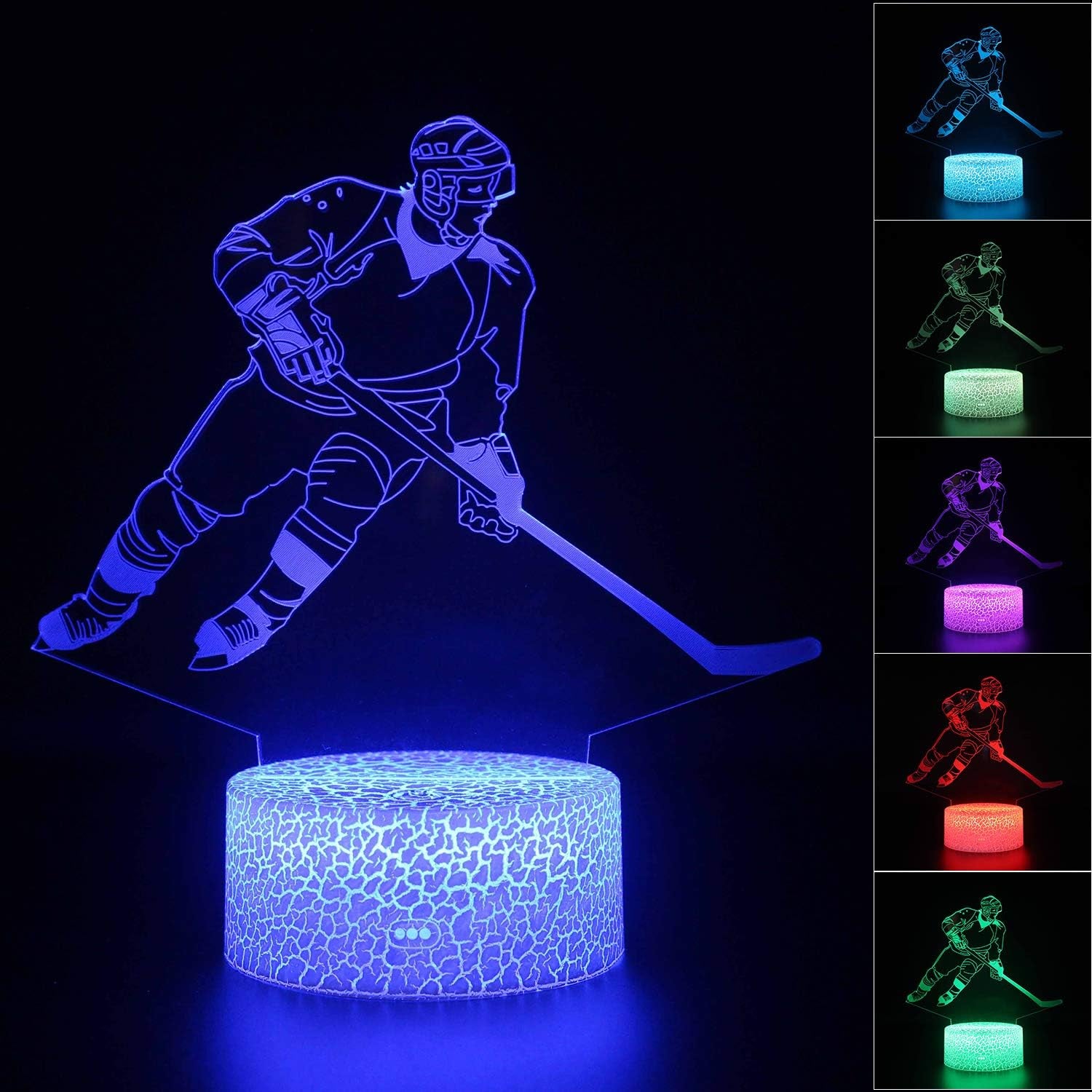 Teenager Chrismas Gifts Xmas Gift 3D Illusion Hockey Night Light Lamp 16 Color Changing Smart Touch&Remote Control Birthday Gift for Boys and Girls Hockey Lover