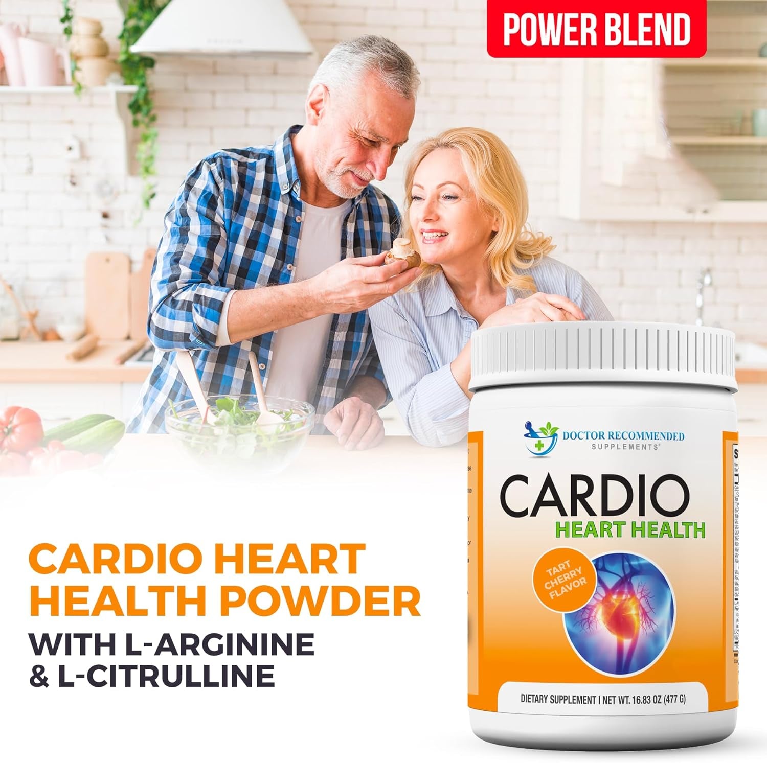 Cardio Heart Health Powder – L-Arginine Supplement 5000Mg & L-Citrulline 1000Mg, Tart Cherry Flavor (Pack of 2-16.82 Oz / 33.64 Oz)