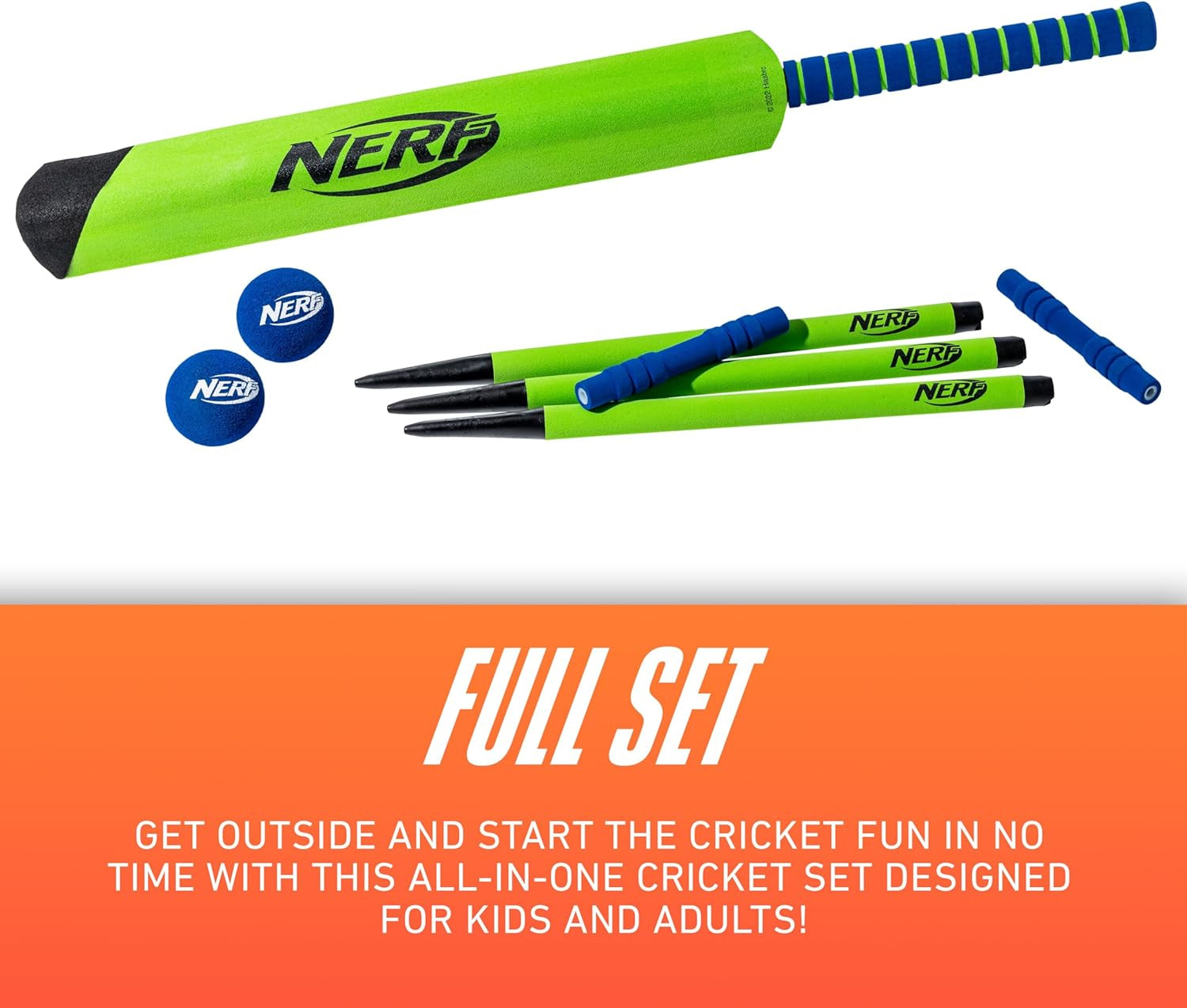 Foam Cricket Set - Full Starter Cricket with 30" Bat, (2) Foam Balls + (3) Plastic Wickets - Perfect for Adults, Kids + Beginners - Full Set