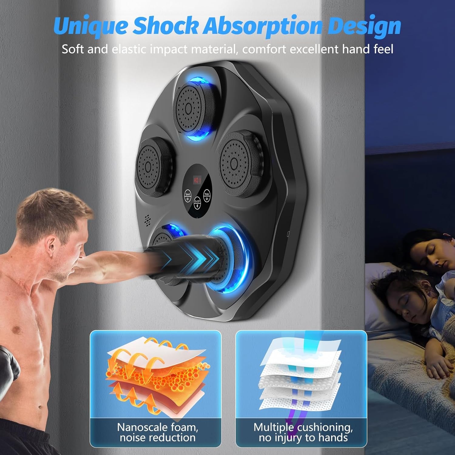 Music Boxing Machine, Interactive Punching Trainer with Boxing Gloves, Large Size Wall Mounted Electronic Boxing Target for Adult Kids, 9 Modes & 9 Speeds
