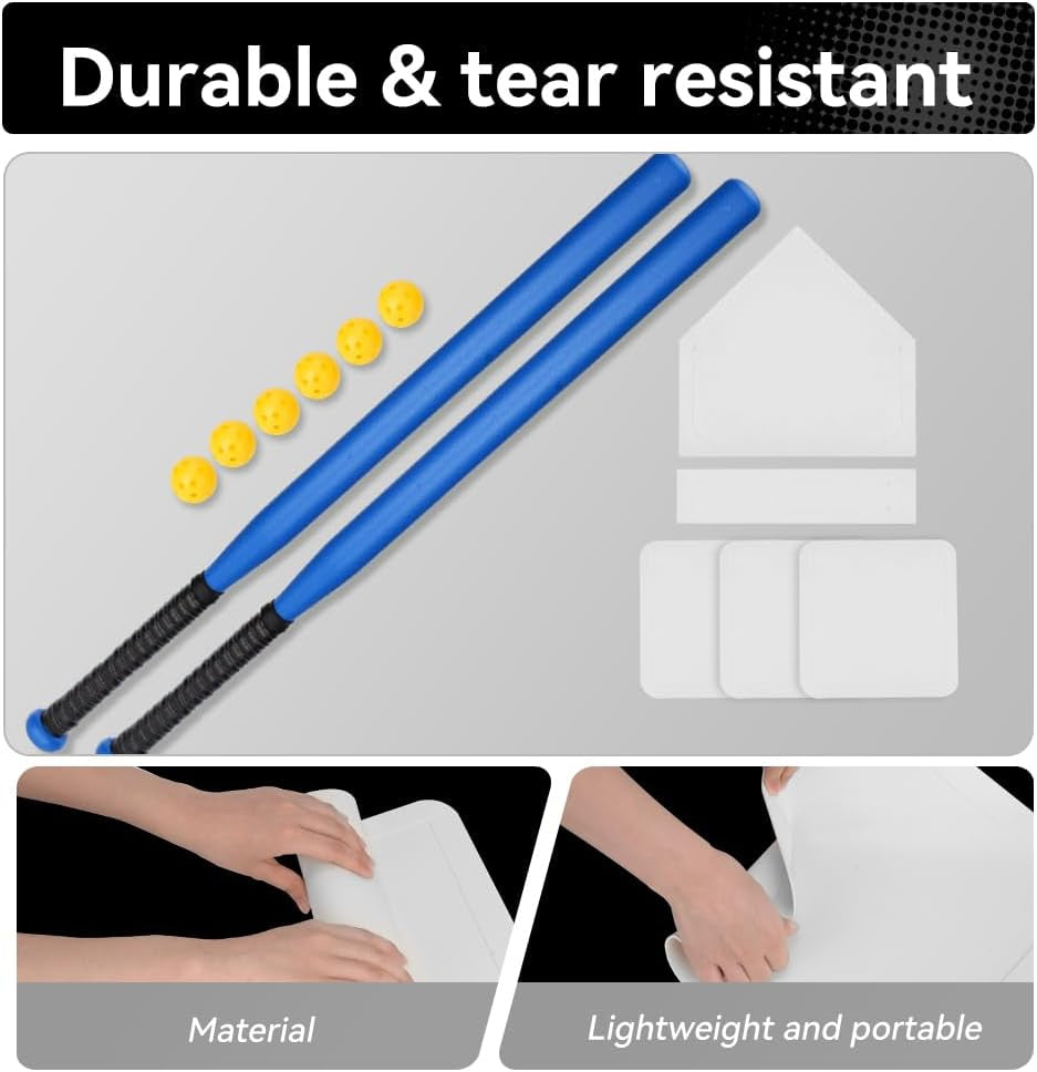 13 Pcs Baseball Bat Set Include 2 Plastic Baseball Bat 32 Inch & 6 Plastic Balls, 5 Throw Downs Base Indoor Outdoor for Baseball Softball Batting Practice Kids Youth Adult