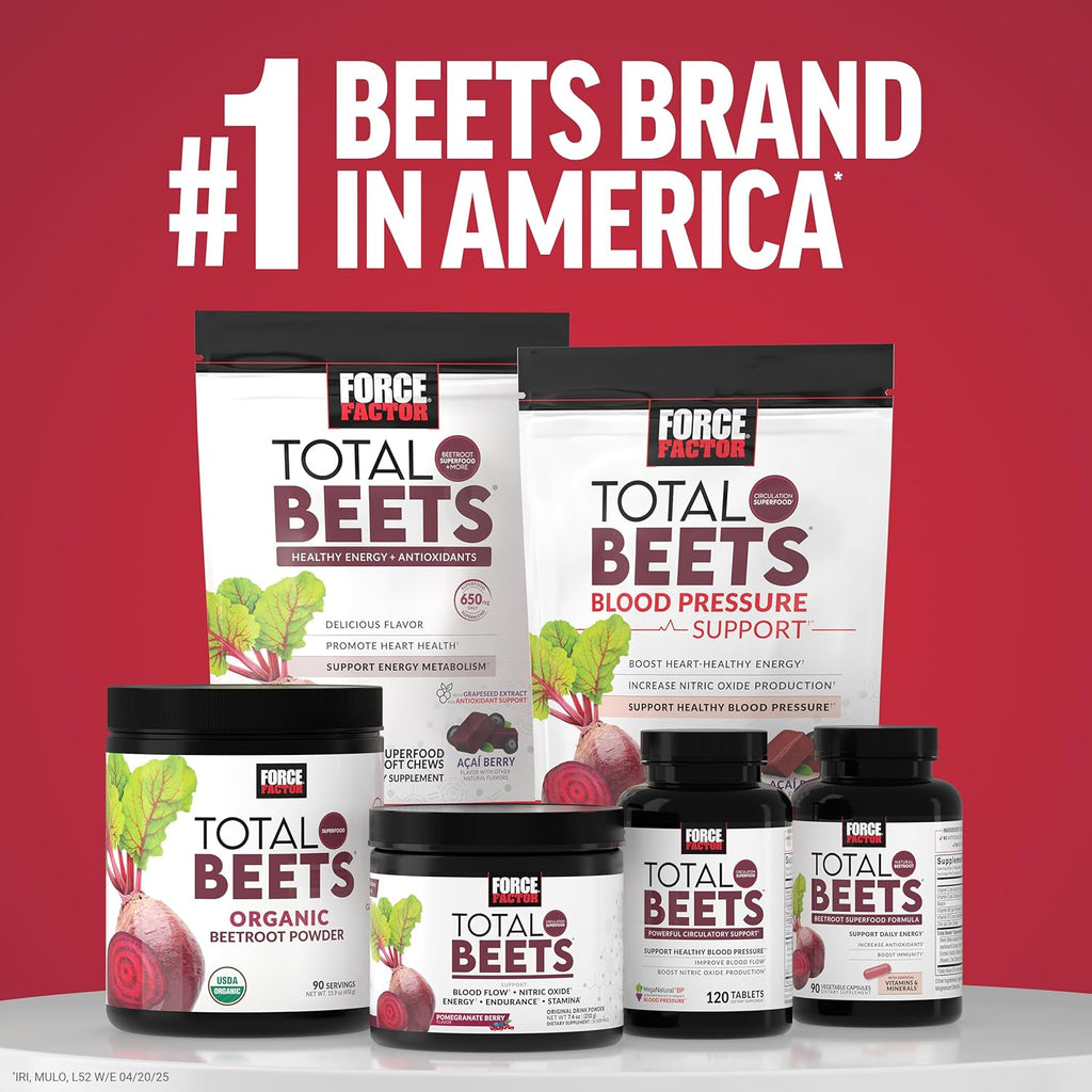 Total Beets Ultimate Heart Health Chews for Blood Pressure Support, with Beetroot Powder, Coq10, B Vitamins & Grapeseed Extract for Blood Flow & Energy, Black Cherry, 60 Soft Chews
