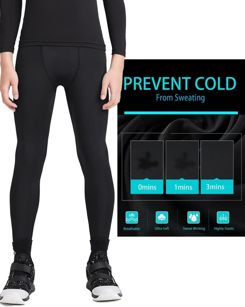 4 Pack Youth Boy’S Compression Pants Leggings Tights Athletic Base Layer under Pants Gear for Football Sports