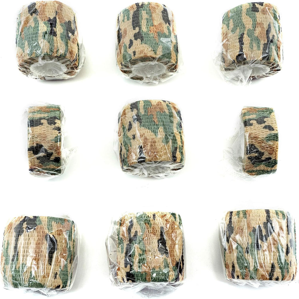 9 Rolls Self Adhesive Wrap Athletic Tape Gauze, Breathable Elastic Cohesive Bandage for Sports Injury & Pet (7 Pcs 2" X 5 Yards + 2 Pcs 1" X 5 Yards) (German Woodland Camo)