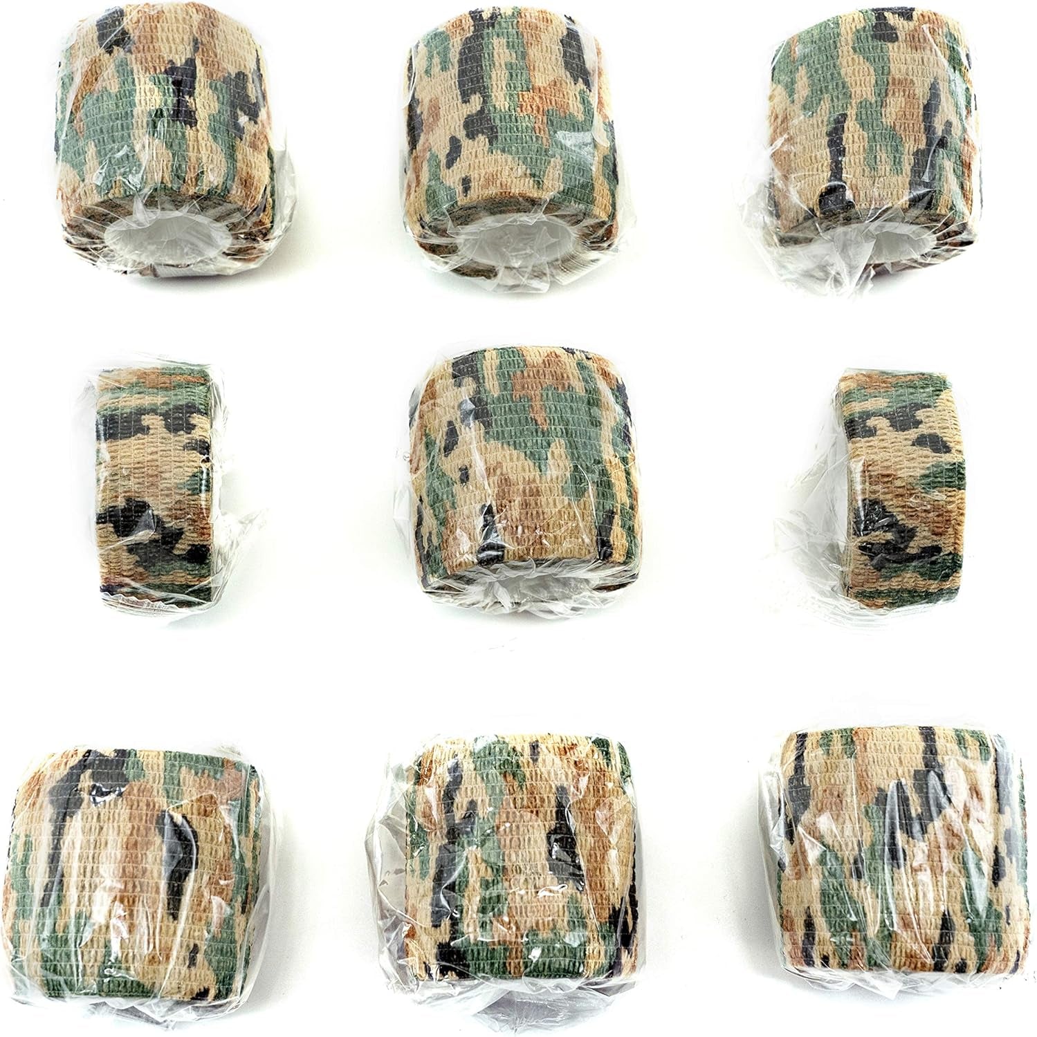 9 Rolls Self Adhesive Wrap Athletic Tape Gauze, Breathable Elastic Cohesive Bandage for Sports Injury & Pet (7 Pcs 2" X 5 Yards + 2 Pcs 1" X 5 Yards) (German Woodland Camo)