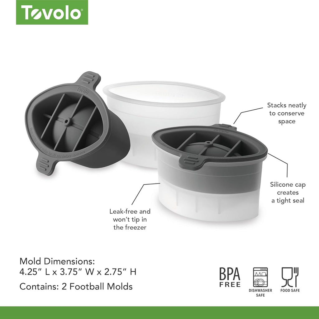 Football Ice Cube Mold Pack of 2 Large Craft Ice Molds for Whiskey Bourbon Cocktails Drinks, Dishwasher Safe BPA Free Silicone Ice Mold Football Themed Gifts for Fans, Coaches, Men