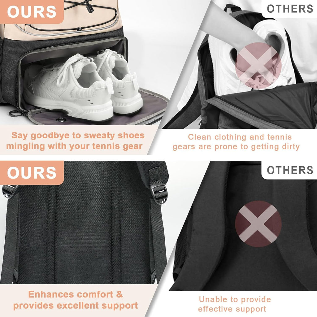 Tennis Bag Holds 2 Rackets, Professional Tennis Bags for Women, Tennis Backpack with Ventilated Shoe Compartment