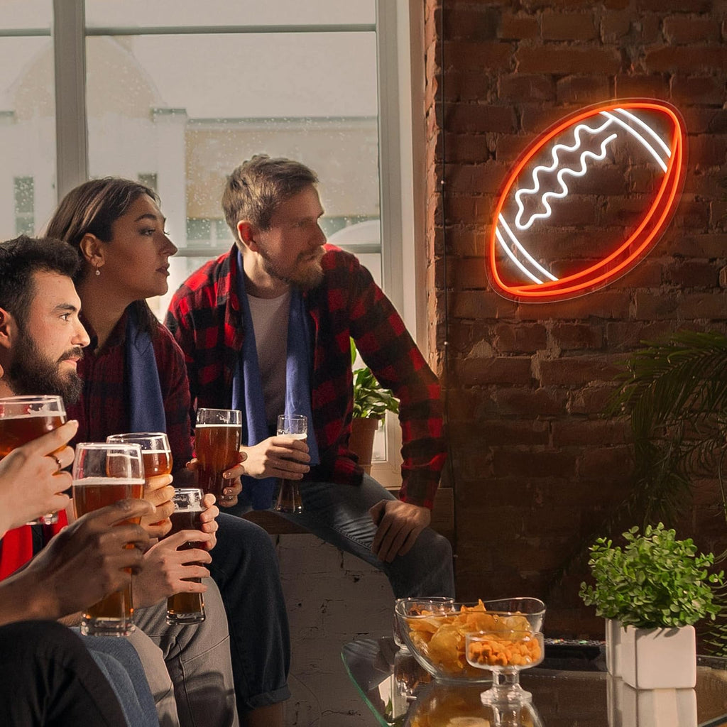 Football Neon Sign for Wall Decor,Football-Shaped Neon Light, Football LED Signs for Man Cave, Teens, Boys, and Girls' Bedrooms and Game Rooms. Neon Wall Signs Gift for Football Fans Teens