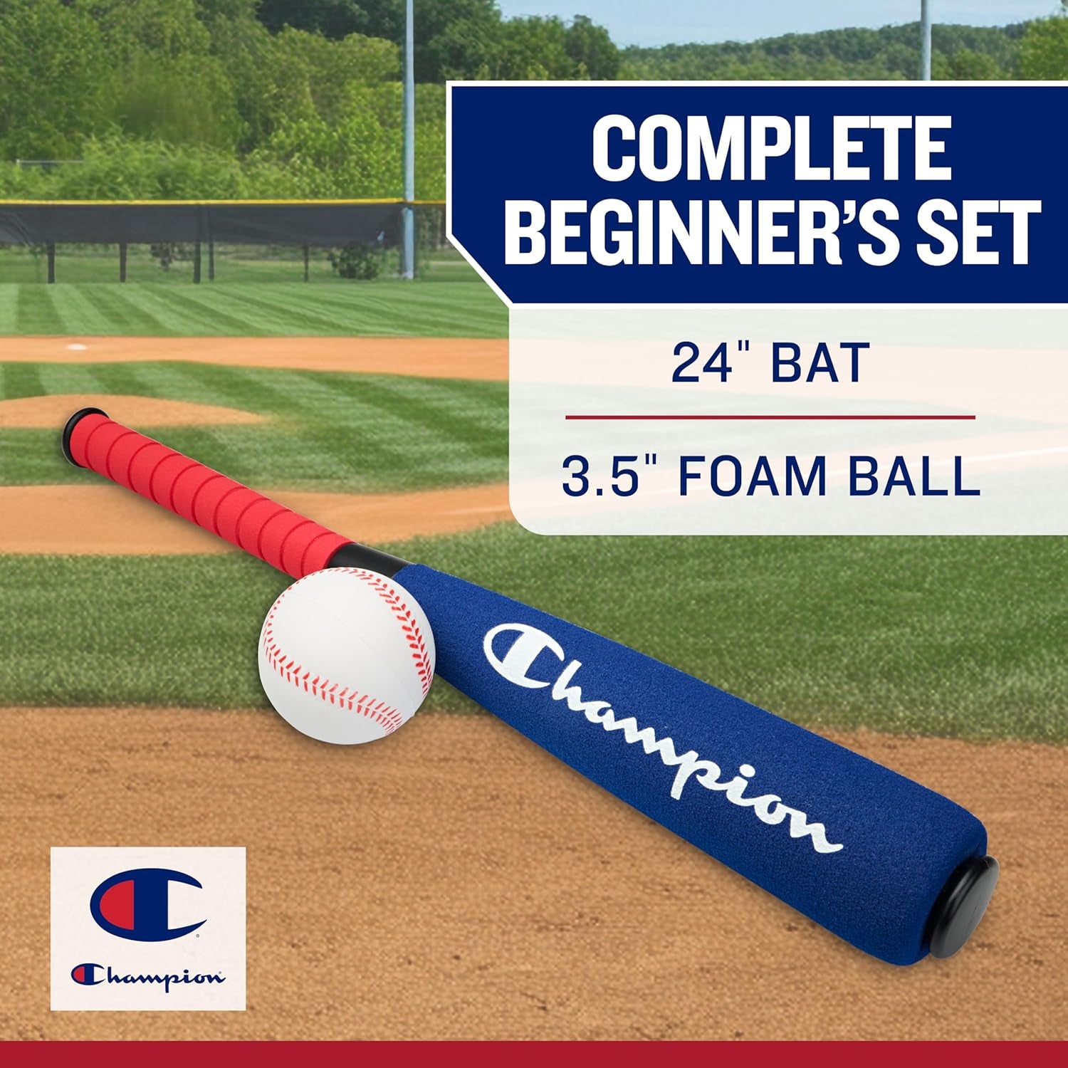 Toddler Baseball Set (Red/White/Blue), Big Fly Foam Bat and Soft Ball Kit for Kids Ages 3+, Oversized 24” Lightweight Bat with Molded Core, for Safe Indoor or Outdoor Play