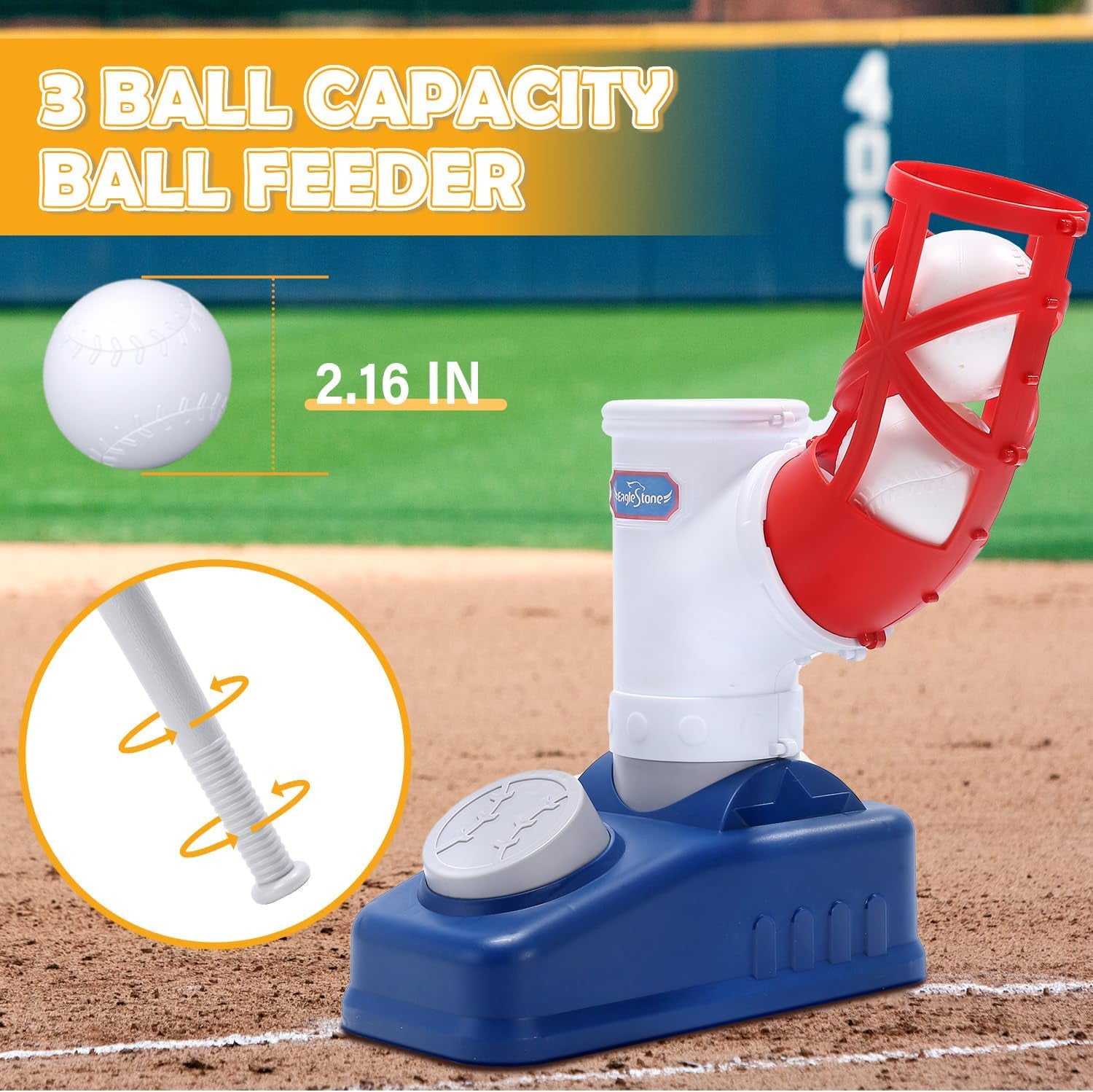 Baseball Tee，T-Ball Set for Kids Ages 3-5, Toddler Baseball Set with Step-On Pitching Machine, Adjustable Batting Tee, Bat and 6 Balls - Perfect Outdoor Christmas Toys Gift for Boys