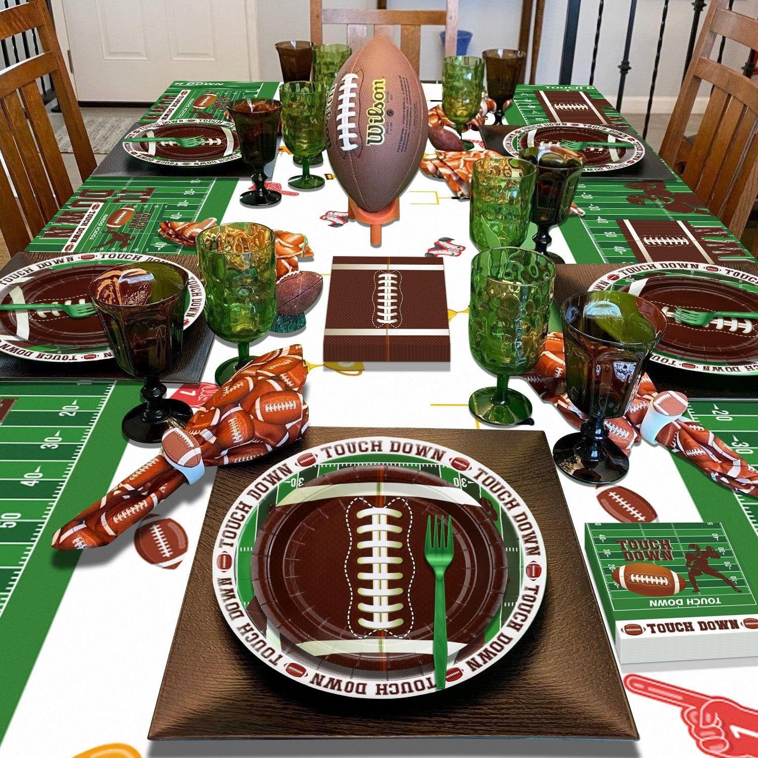 Football Party Decorations - 82Pcs Supplies Including Plates, Napkins, Tablecloth for Kids Fans Tailgate Gameday Birthday Party, Serves 20