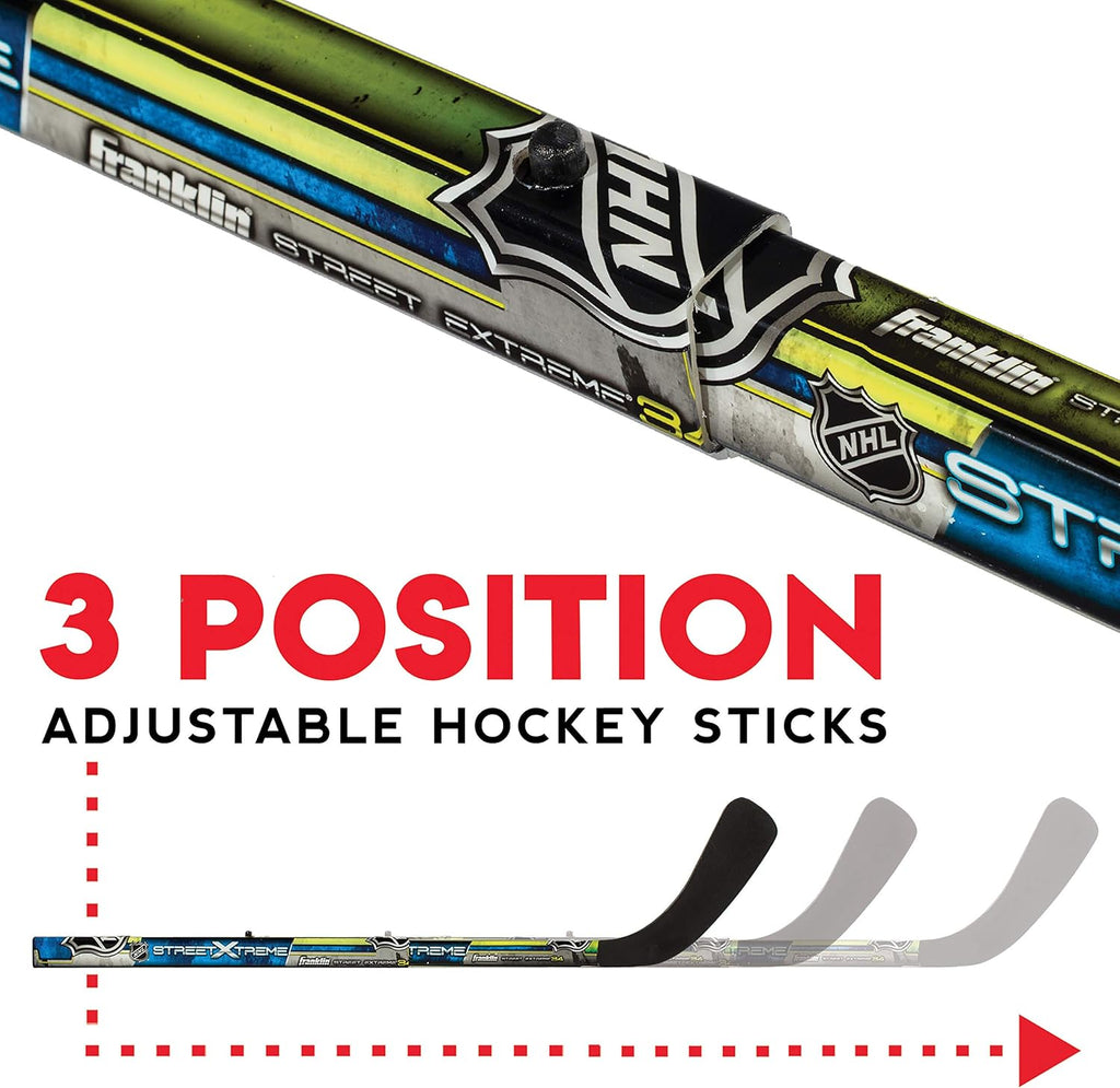 Franklin Sports - NHL Kids Folding Hockey Goals Set - (2) Street Hockey & Knee Hockey Goals - (2) Adjustable Youth Hockey Sticks, (2) Knee Hockey Sticks, (2) Mini Hockey Balls + (1) Street Hockey Ball