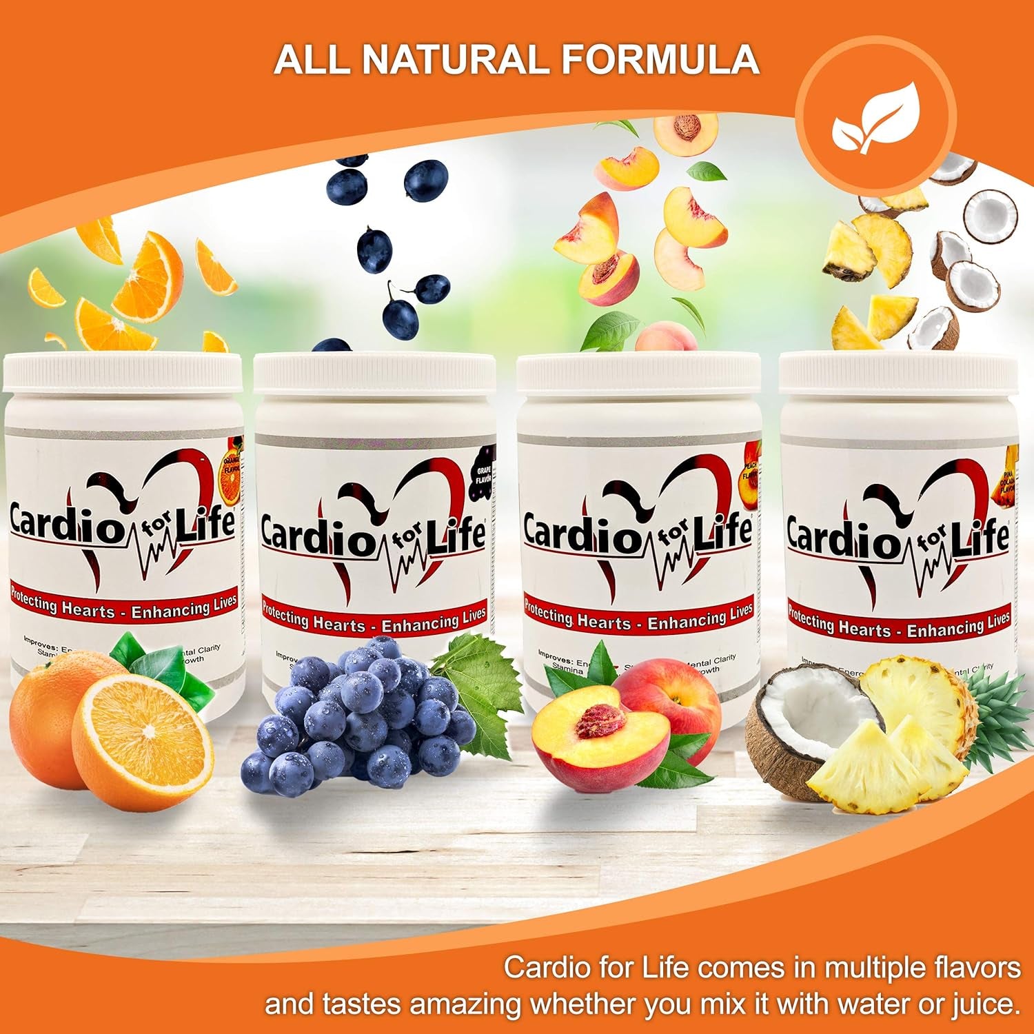 Cardio for Life L-Arginine Powder 16Oz - Natural Nitric Oxide Supplement Cardiovascular Increase Energy - Orange