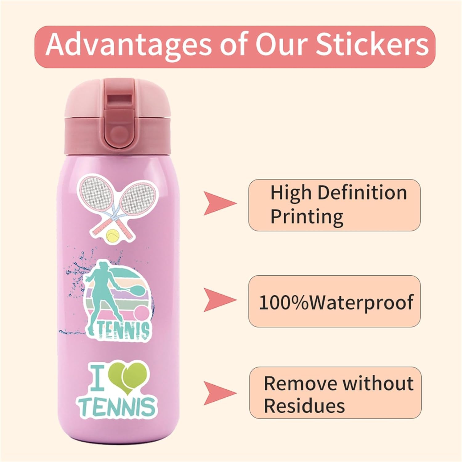 57PCS Tennis Stickers,Motivational Sport Water Bottle Stickers,Ball Team Gifts for Sports Lovers,Teens and Adults Ball Party Favors, Tennis Decorations