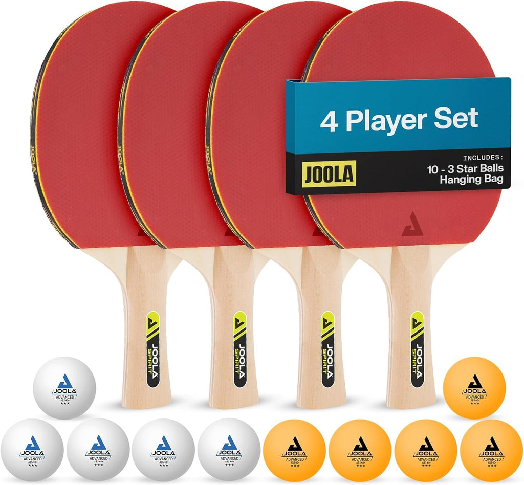 Family Premium Ping Pong Paddles Set of 4 - Advanced Table Tennis Rackets, 10 Training 3 Star Ping Pong Balls, and Storage Case - Competitive or Recreational Play - Indoor and Outdoor Compatible