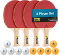 Family Premium Ping Pong Paddles Set of 4 - Advanced Table Tennis Rackets, 10 Training 3 Star Ping Pong Balls, and Storage Case - Competitive or Recreational Play - Indoor and Outdoor Compatible