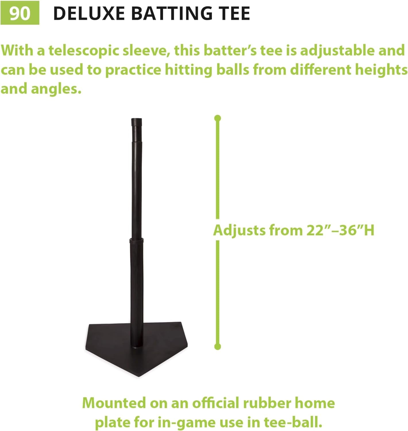 Deluxe Batting Tee – Adjustable Rubber Baseball & Softball Tee on Home Plate, Multiple Styles