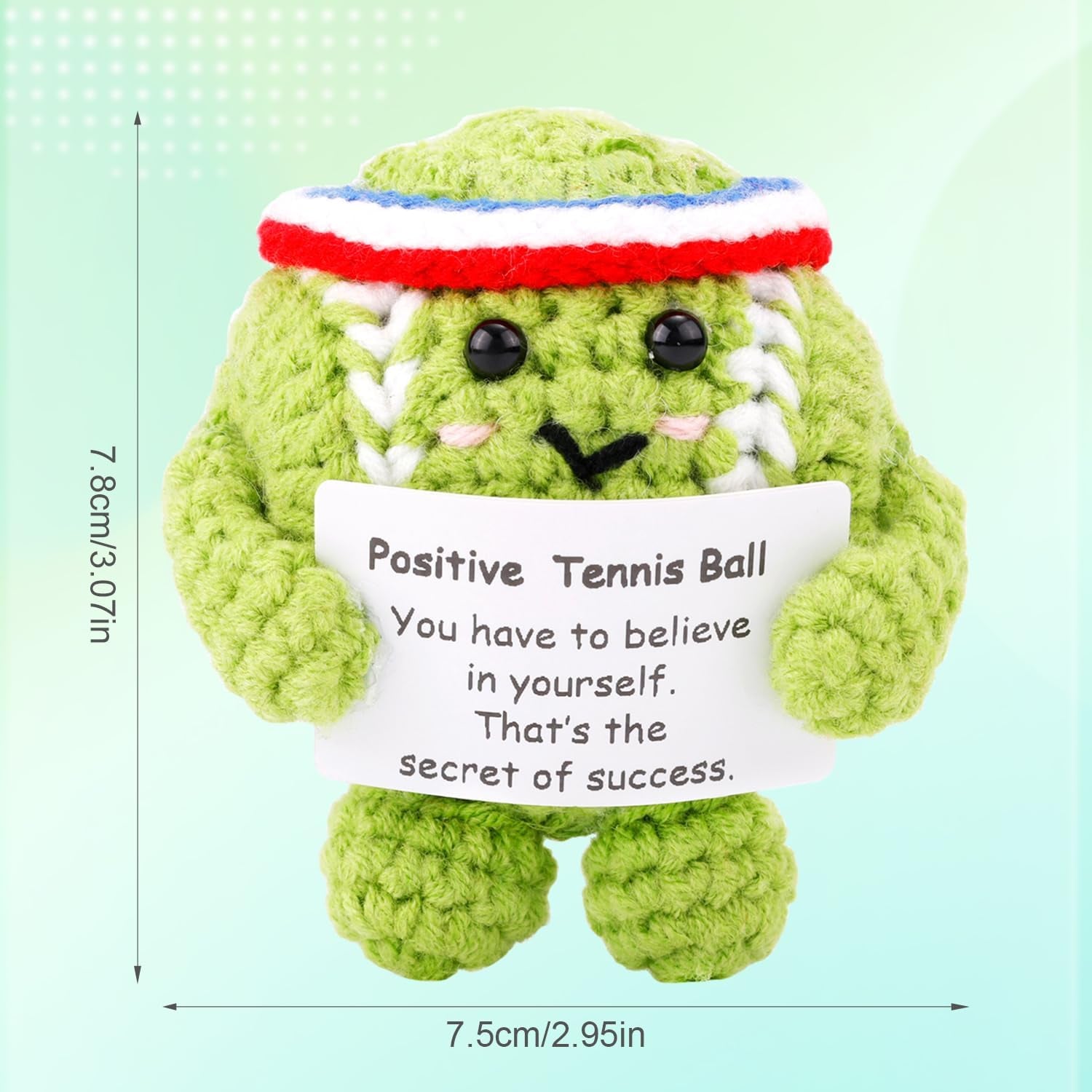 Positive Tennis Ball, Cute Funny Crochet Inspirational Tennis Ball Positive Knitted Animal Doll Crochet Toy with Positive Card for Sports Lover Friends Party Decorations