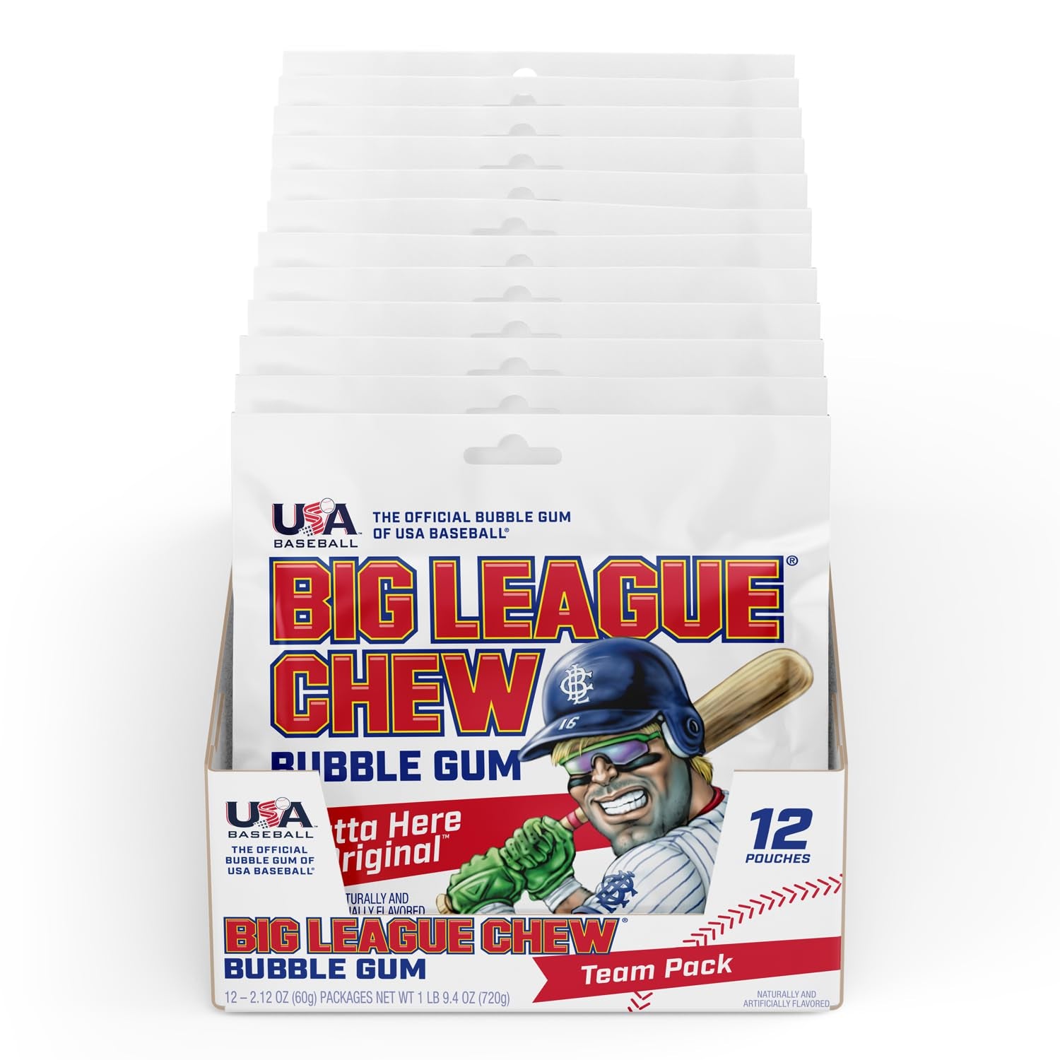 Outta Here Original Bubble Gum - Classic Ballpark Flavor | Perfect for Baseball Games, Teams, Concessions, Parties, and More | Pack of 12 Bags (2.12Oz Each)