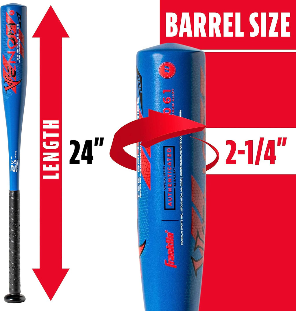 Franklin Sports Kids Teeball Bat - Venom + Barracuda Aluminum + Composite - USA Baseball Certified for Boys + Girls - Youth Metal Bat - Drop -10 to -13